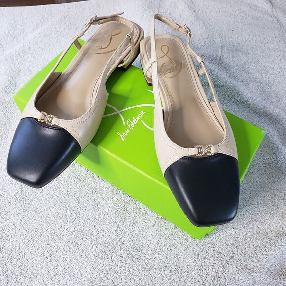 Sam Edelman Kara Slingback Womens 7.5 Beige Black Chiccore Old Money Style - Picture 1 of 8